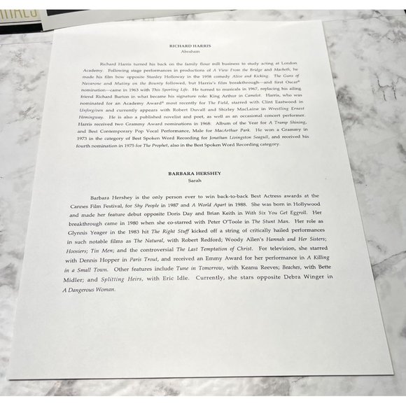 TNT Movie Press Kit Abraham 1993 Richard Harris Barbara Hershey Miniseries - Picture 7 of 11